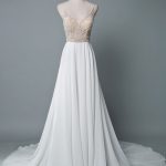 Wedding Dress A Line V Neck Sleeveless Embroidered Chiffon Bridal Dresses With Train Simple and Romantic