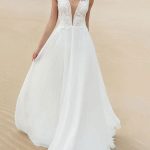 Wedding Dress A Line V Neck Sleeveless Lace Illusion Back Bridal Gowns Simple and Alluring