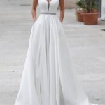Elegant A-Line V-Neck Bridal Gowns with Sleeveless Design and Train