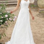 Sophisticated A-Line Bridal Gowns with V-Neckline and Sash in Floor Length
