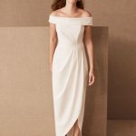 Pleated Sheath Bridal Gowns in Black Stretch Crepe with Bateau Neck and Short Sleeves