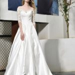 Beaded A-Line Bridal Dresses with Jewel Neckline and Half Sleeves
