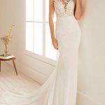 Beach Bridal Gown with Court Train in Mermaid Style Jewel Neckline and Sleeveless Chiffon Fabric