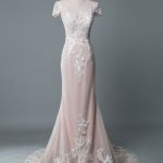Customized Lace Bridal Gowns with Mermaid Silhouette Jewel Neckline and Short Sleeves in Floor Length