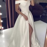Off-The-Shoulder A-Line Bridal Dresses with Sleeveless Design Split Front and Satin Fabric