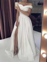 Off-The-Shoulder A-Line Bridal Dresses with Sleeveless Design Split Front and Satin Fabric - Image 2