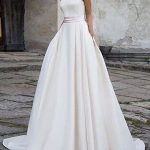 Square Neckline A-Line Bridal Gowns with Sleeveless Design and Sash in Satin Fabric