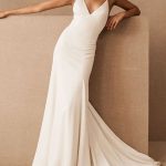 Criss Cross Bridal Gowns with Sheath Silhouette V-Neckline and Sleeveless Design