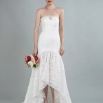 Strapless Lace Mermaid Bridal Gowns with Sleeveless Design and Train