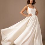Satin Fabric Strapless A-Line Bridal Gown with Pockets