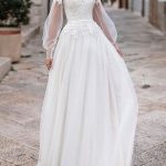 Illusion Neck Long Sleeve Lace Applique Boho Wedding Gown