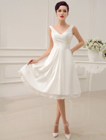 Ivory Wedding Dress Knee-Length with Backless Straps and Lace