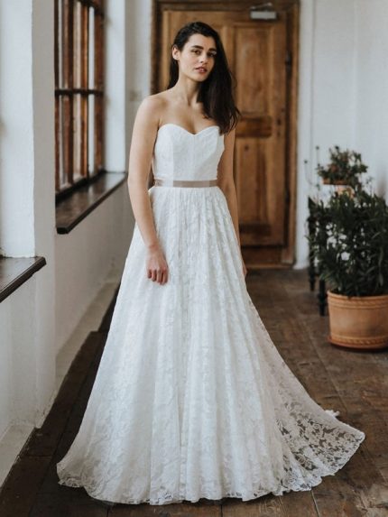 Strapless A-Line Bridal Gown with Lace Details