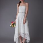 Lace High Low Strapless Bridal Dress with Sash and Asymmetrical Hem