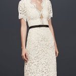 V-Neck Short Sleeves Sheath Knee Length Vintage Bridal Dress