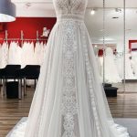 Long A-Line Tulle Lace Open Back Wedding Dress