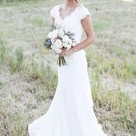 Mermaid Lace Chiffon Wedding Dress with Cap Sleeves Sash and Buttons