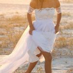 A-Line Floor Length Off-The-Shoulder Lace Chiffon Wedding Dress