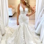 Deep V-Neck Mermaid Summer Bridal Gown without Sleeves
