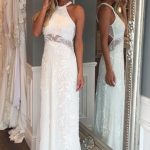 Floor Length Lace Beach Wedding Dress with Sleeveless Design