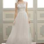 Sleeveless A-Line V Back Illusion Bateau Lace Tulle Wedding Dress