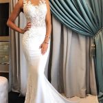 Sleeveless Mermaid Bridal Gowns with Appliques Lace for Classic Weddings
