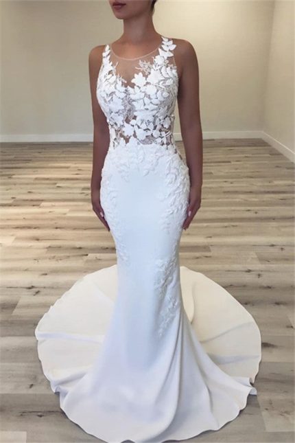 Sleeveless Mermaid Modern Wedding Dresses with Sheer Tulle