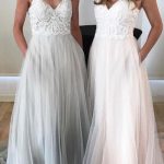 Beach V Neck Tulle Long Wedding Dress with Spaghetti Straps