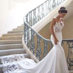 Lace Wedding Dress Online with Chapel Train and Spaghetti Straps
