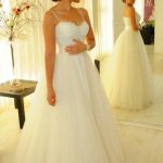 Sweetheart Pleated A-Line Tulle Bridal Gown with Beaded Sash and Spaghetti Straps