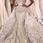 White Mermaid Luxurious Wedding Dress with Lace Overskirt Spaghetti Straps