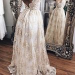 Backless Lace Beach Wedding Dresses with Spaghetti Straps