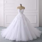 Lace Tulle Ruffles Wedding Dresses with Spaghetti Straps