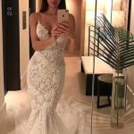 Mermaid Appliqued V-Neck Tulle Wedding Dress with Spaghetti Straps