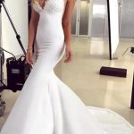 Mermaid Lace Appliques Sexy Backless Wedding Dress with Spaghetti Straps