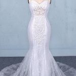Mermaid Beach Wedding Dress with Appliques Lace and Spaghetti Straps