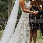 White Floral Lace Simple Wedding Dress with Spaghetti Straps