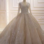 Luxurious Corset Wedding Dress with Sparkle Lace Long Sleeves in Champagne