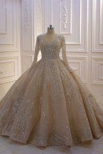 Luxurious Corset Wedding Dress with Sparkle Lace Long Sleeves in Champagne - Image 5