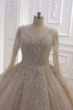 Luxurious Corset Wedding Dress with Sparkle Lace Long Sleeves in Champagne - Image 6