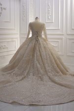 Luxurious Corset Wedding Dress with Sparkle Lace Long Sleeves in Champagne - Image 3