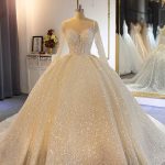 Shinny Long Sleeves Lace-Up Ball Gown Wedding Dresses with Sparkling Details