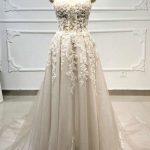 Lace-up Beaded Appliques A-line Wedding Dress with Strapless Style