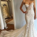 Mermaid Sweetheart Ruffles Sweep Train Organza Satin Wedding Dress with Strapless Design