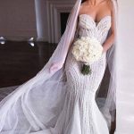 Beaded Mermaid Wedding Dresses with Appliques Tulle Bridal Gowns Strapless Sweetheart