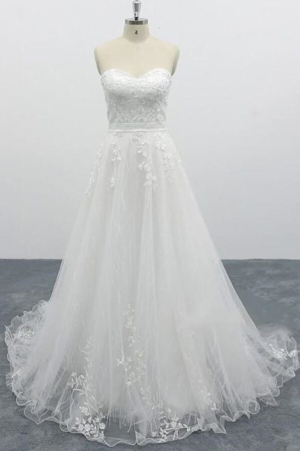 Tulle Chapel Train A-line Wedding Dress without Straps