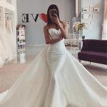 White Mermaid Wedding Dress with Trendy Overskirt Strapless