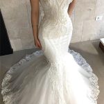 Fit and Flare Beaded Appliques Wedding Dresses with Sleeveless Tulle Lace Bridal Gowns Straps