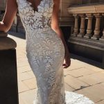 Open Back Leaves Lace Chapel Mermaid Wedding Dress with Straps