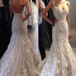 Tulle Wedding Dress Trumpet Sweetheart Court Train with Appliqued Straps